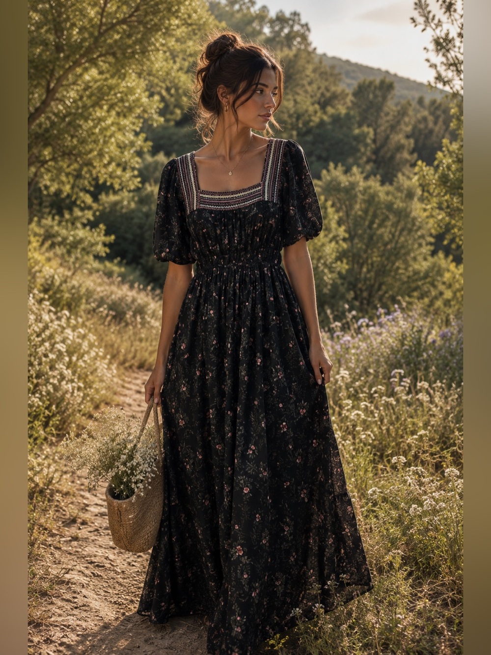 Lovestitch Black Puff Sleeve Maxi Dress